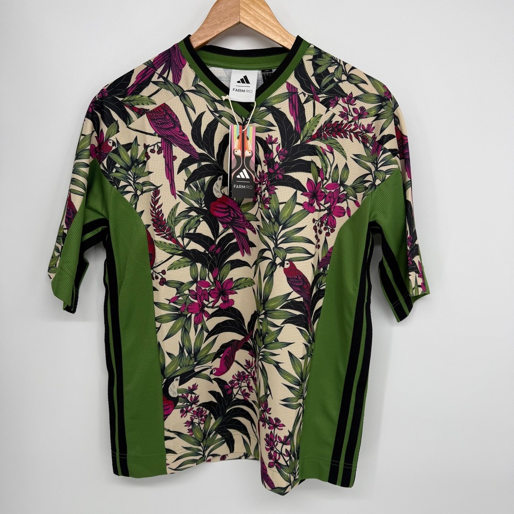 Adidas x Farm Rio Tropical Parrot Print Jersey Top Green Pink Small NWT KD4628